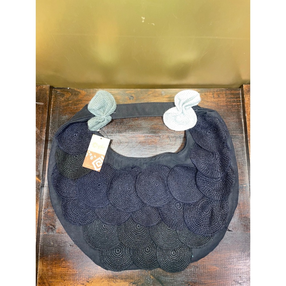 qála Peruvian Handcrafted Black Crochet Circle Shoulder‎ Bag Handbag Knit